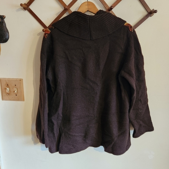 Madison Hill Wool Cardigan with Colorful Felted Embroidery Brown Large - Picture 10 of 10